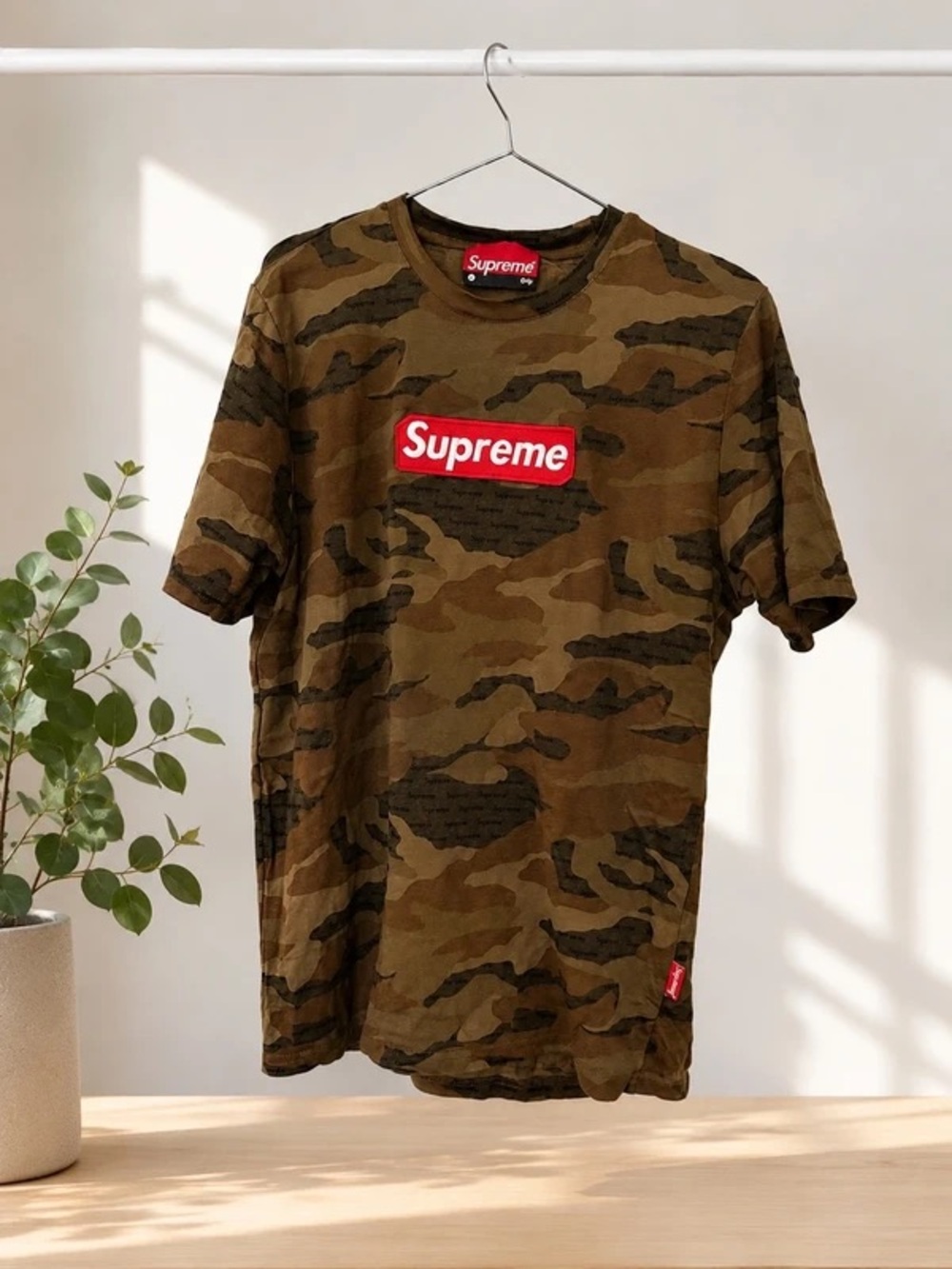 Supreme Camo Box Logo Tee - Olive/Brown with Red Patch